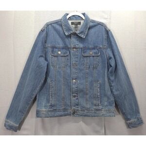 Forever 21 Denim Jacket Men L Hand Painted Sequin Mexican Doll Art Unique
